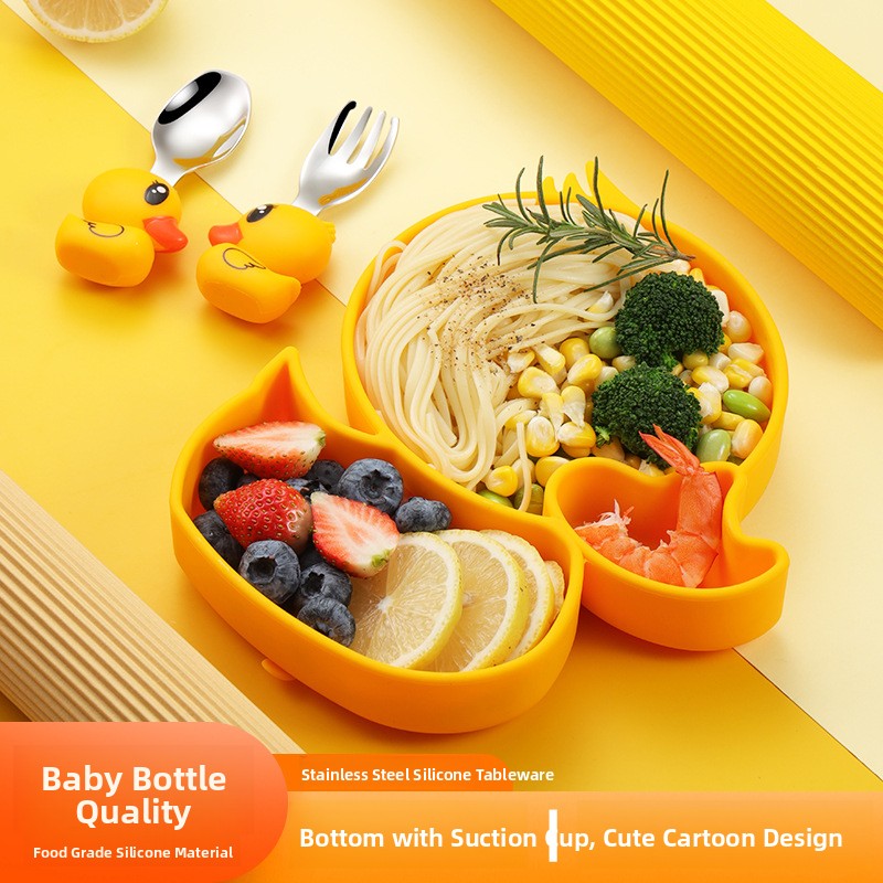 Baby Food Yellow - طقم أدوات طعام للأطفال من السيليكون