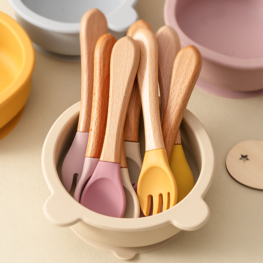 Baby Food Utensil - Mamaplan سيليكون الطفل ملعقة شوكة مقبض