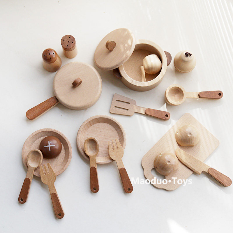 Baby Food Utensil - مجموعة ألعاب مطبخ خشبية للأطفال من