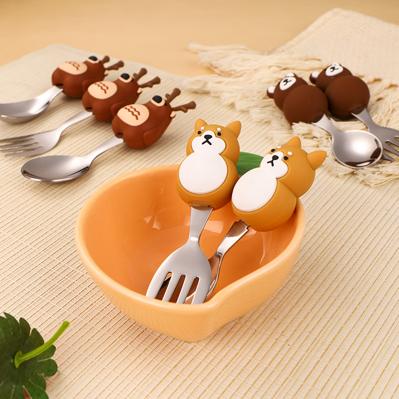 Baby Food Knife Set - طقم ملعقة وشوكة للأطفال من الفولاذ